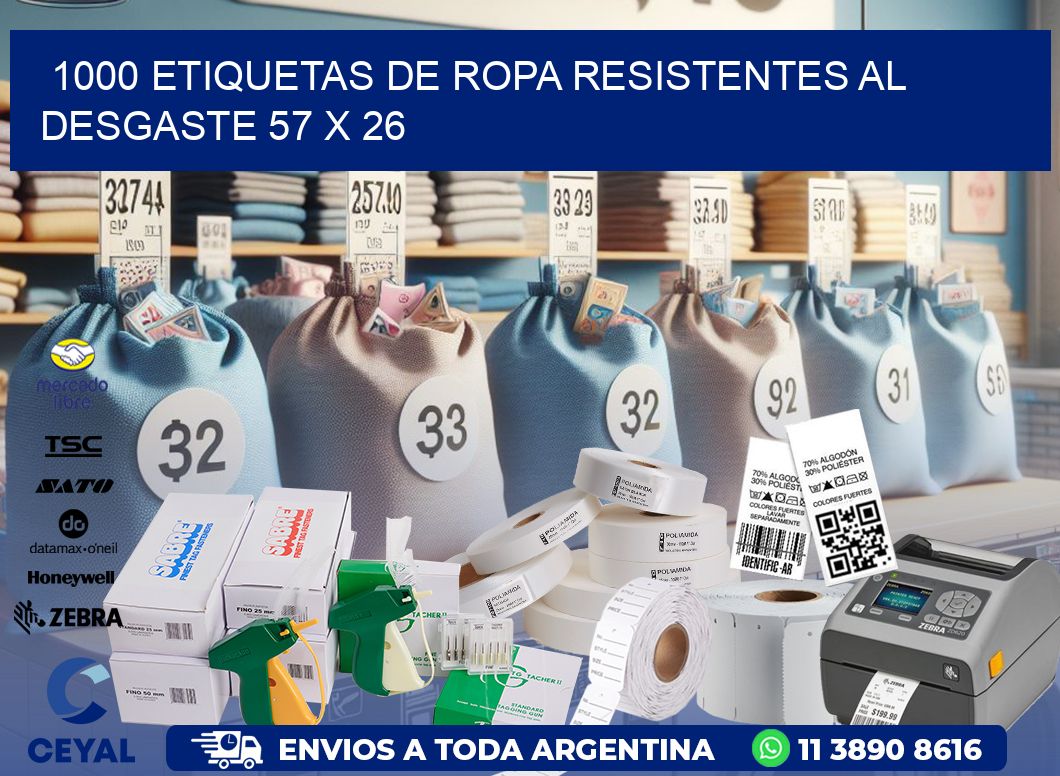 1000 ETIQUETAS DE ROPA RESISTENTES AL DESGASTE 57 x 26