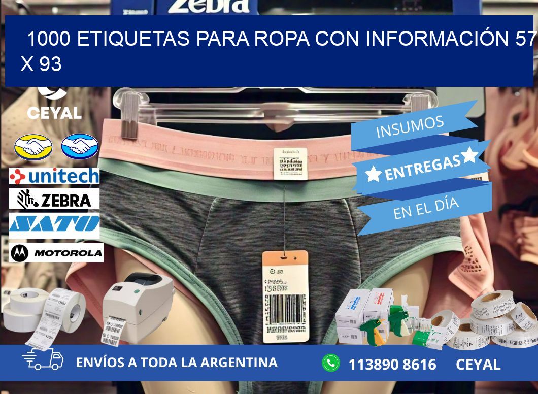 1000 ETIQUETAS PARA ROPA CON INFORMACIÓN 57 x 93