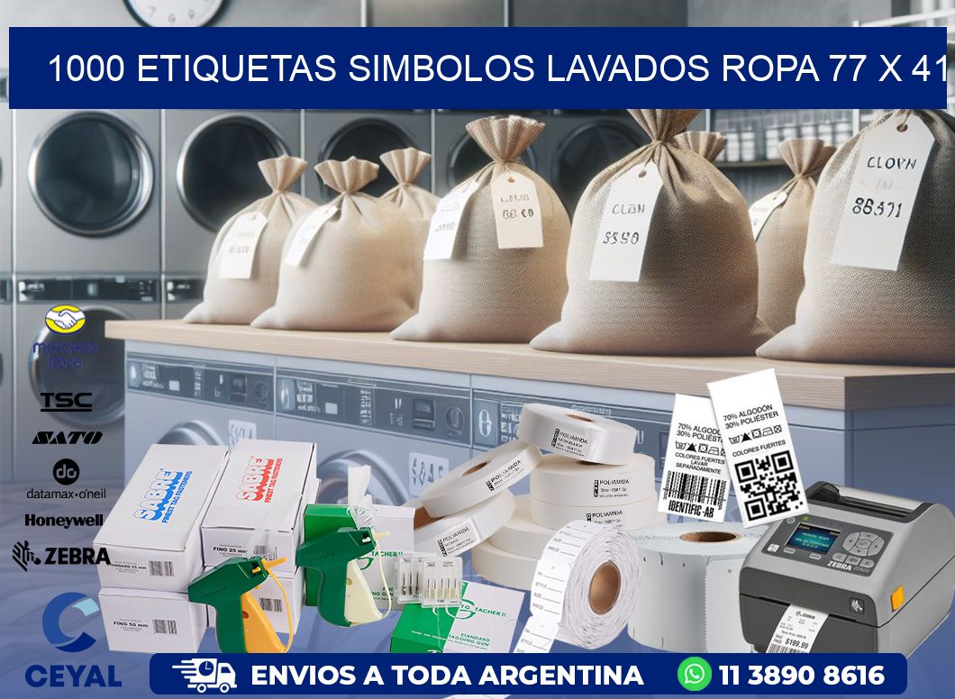 1000 ETIQUETAS SIMBOLOS LAVADOS ROPA 77 x 41