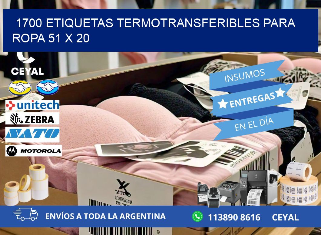 1700 ETIQUETAS TERMOTRANSFERIBLES PARA ROPA 51 x 20