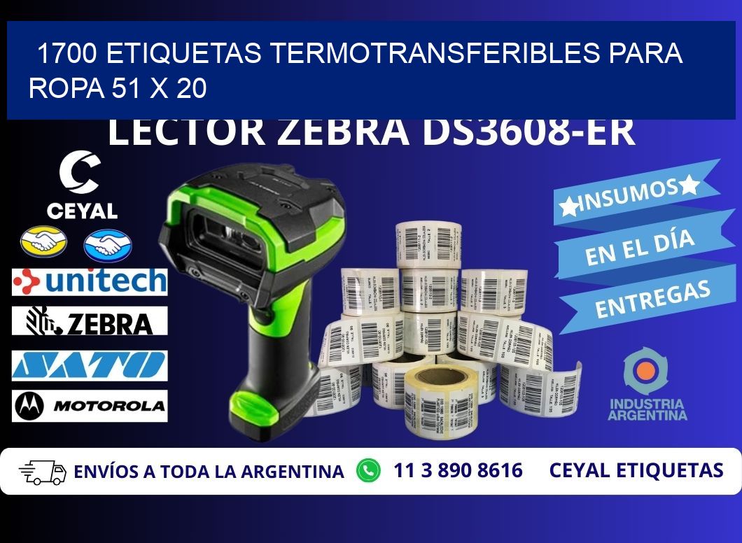 1700 ETIQUETAS TERMOTRANSFERIBLES PARA ROPA 51 x 20