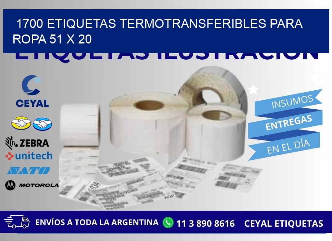 1700 ETIQUETAS TERMOTRANSFERIBLES PARA ROPA 51 x 20