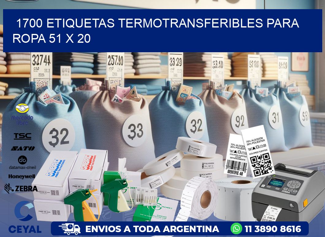 1700 ETIQUETAS TERMOTRANSFERIBLES PARA ROPA 51 x 20