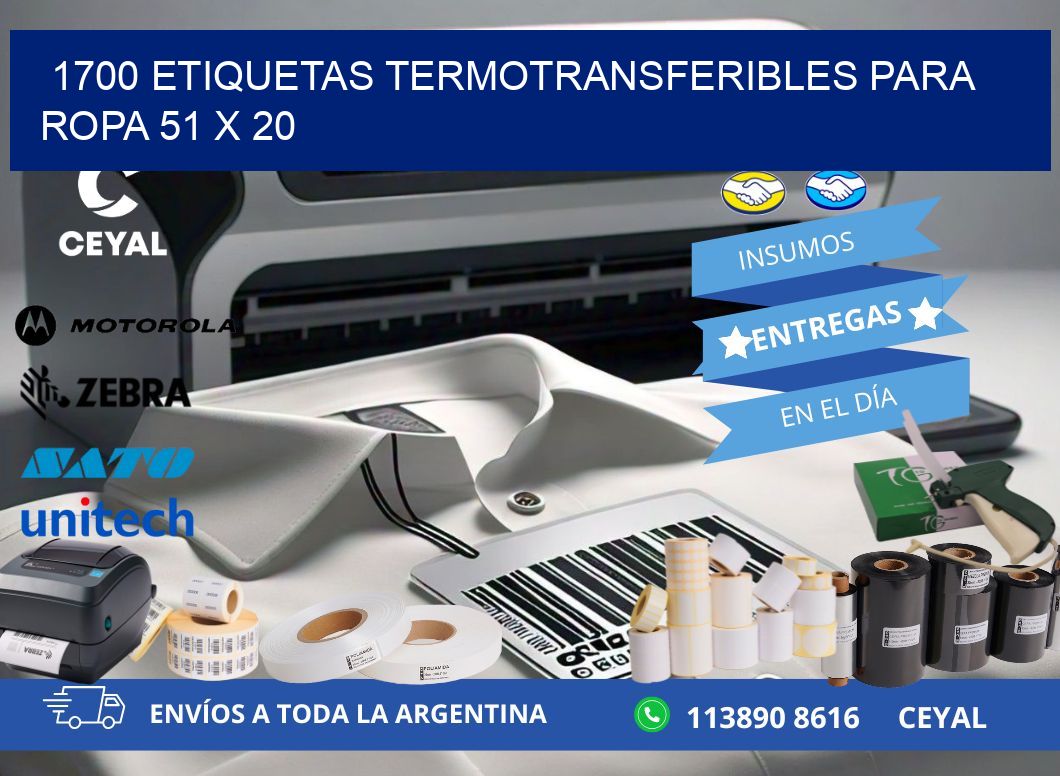 1700 ETIQUETAS TERMOTRANSFERIBLES PARA ROPA 51 x 20