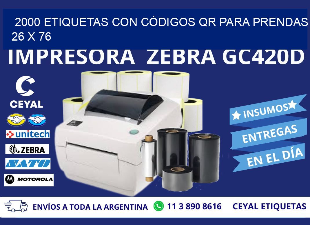 2000 ETIQUETAS CON CÓDIGOS QR PARA PRENDAS 26 x 76