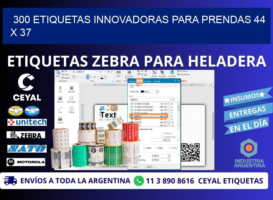 300 ETIQUETAS INNOVADORAS PARA PRENDAS 44 x 37