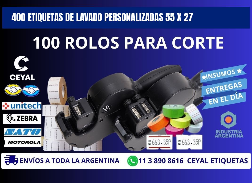 400 ETIQUETAS DE LAVADO PERSONALIZADAS 55 x 27