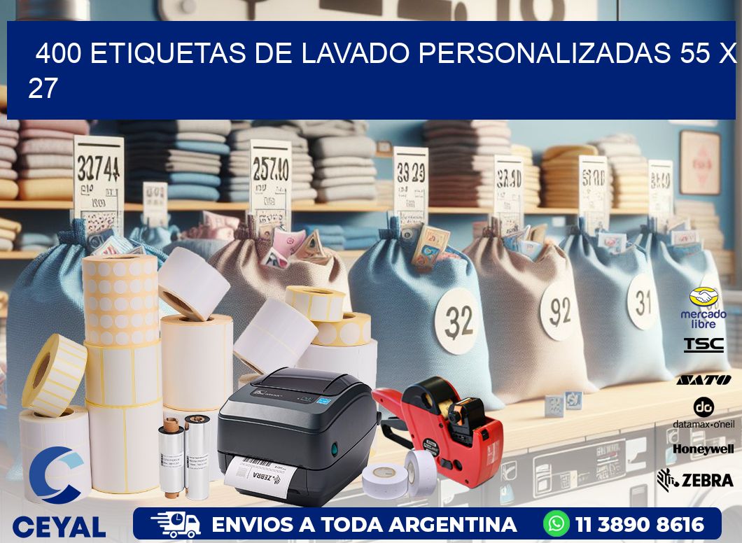 400 ETIQUETAS DE LAVADO PERSONALIZADAS 55 x 27