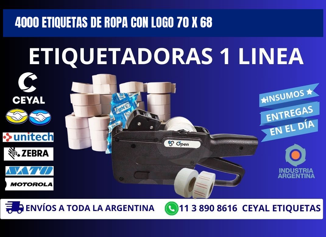 4000 ETIQUETAS DE ROPA CON LOGO 70 x 68