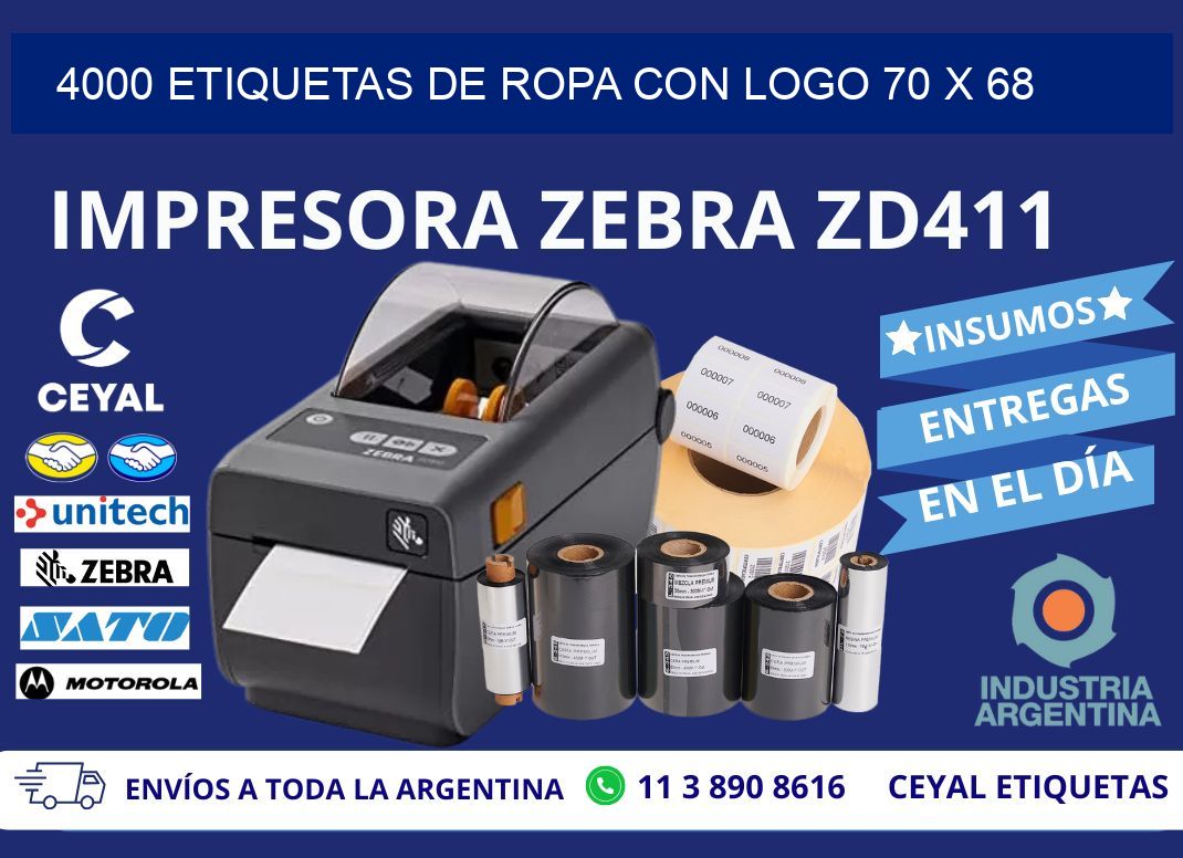 4000 ETIQUETAS DE ROPA CON LOGO 70 x 68