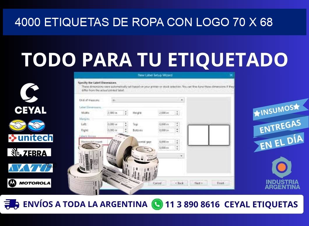 4000 ETIQUETAS DE ROPA CON LOGO 70 x 68