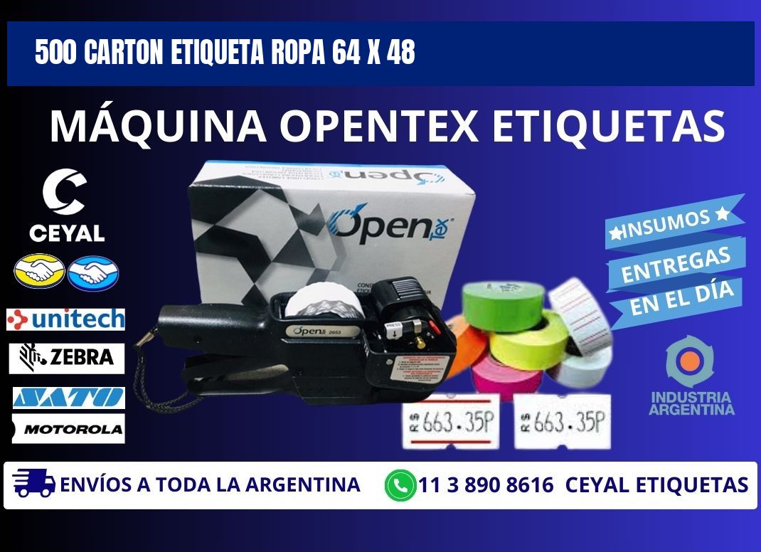 500 CARTON ETIQUETA ROPA 64 x 48