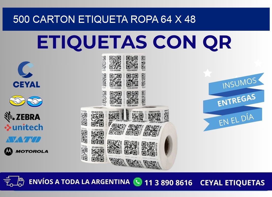 500 CARTON ETIQUETA ROPA 64 x 48