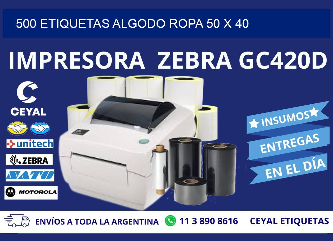 500 ETIQUETAS ALGODO ROPA 50 x 40