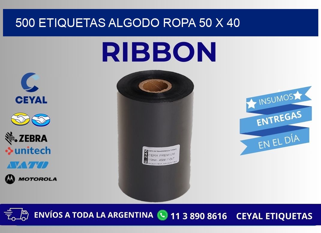 500 ETIQUETAS ALGODO ROPA 50 x 40