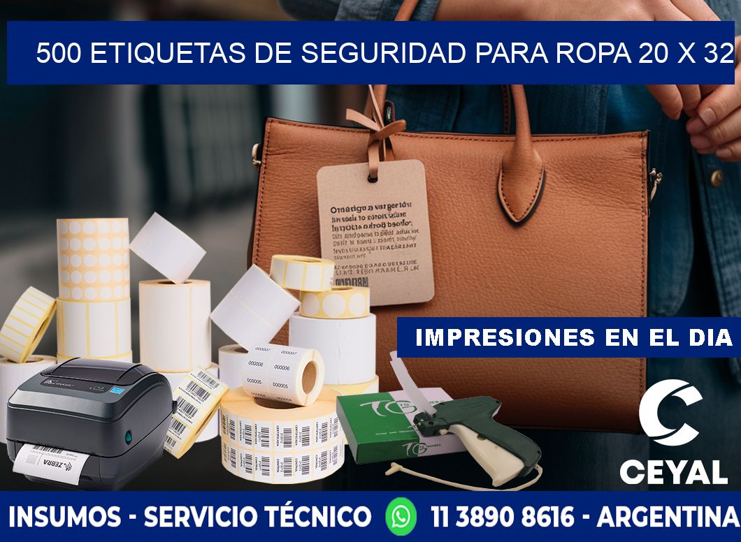 500 ETIQUETAS DE SEGURIDAD PARA ROPA 20 x 32