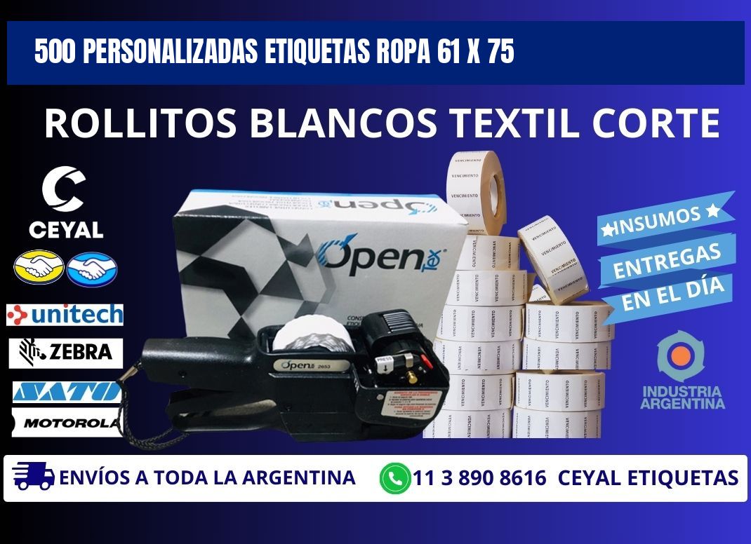 500 PERSONALIZADAS ETIQUETAS ROPA 61 x 75