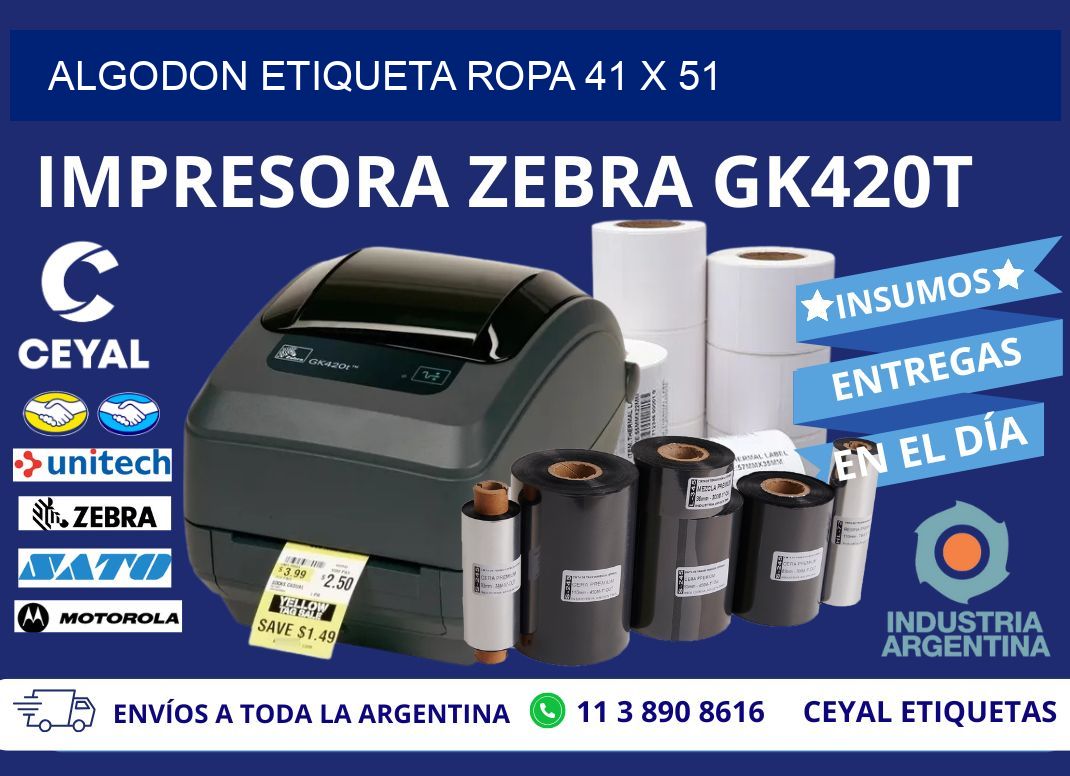 ALGODON ETIQUETA ROPA 41 x 51