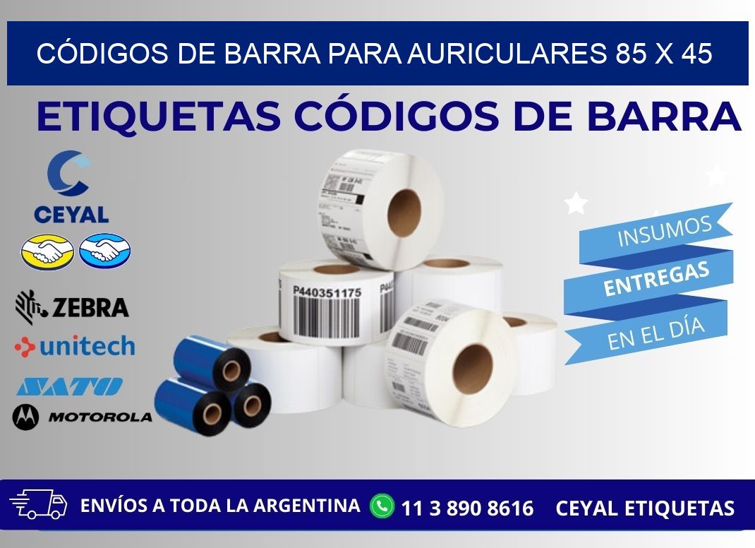 CÓDIGOS DE BARRA PARA AURICULARES 85 x 45