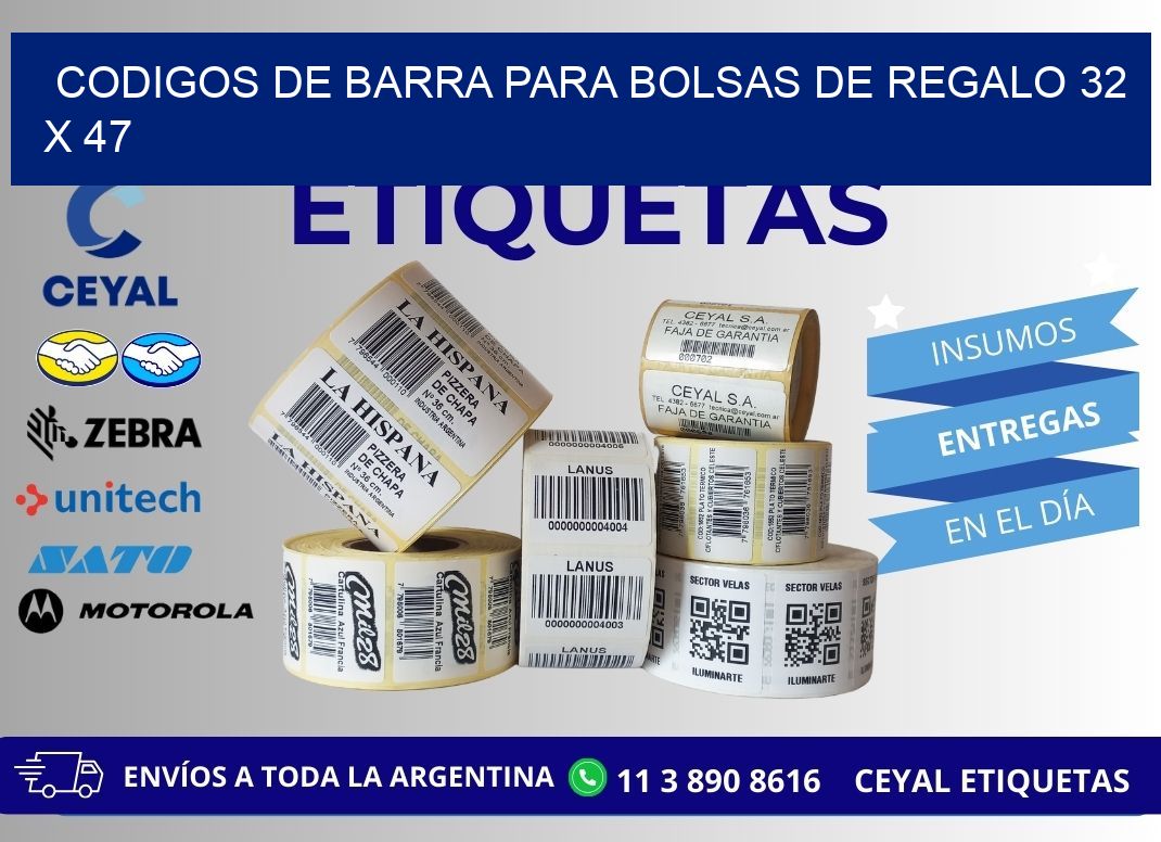 CODIGOS DE BARRA PARA BOLSAS DE REGALO 32 x 47