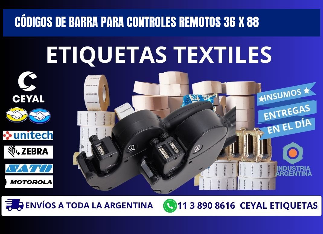 CÓDIGOS DE BARRA PARA CONTROLES REMOTOS 36 x 88