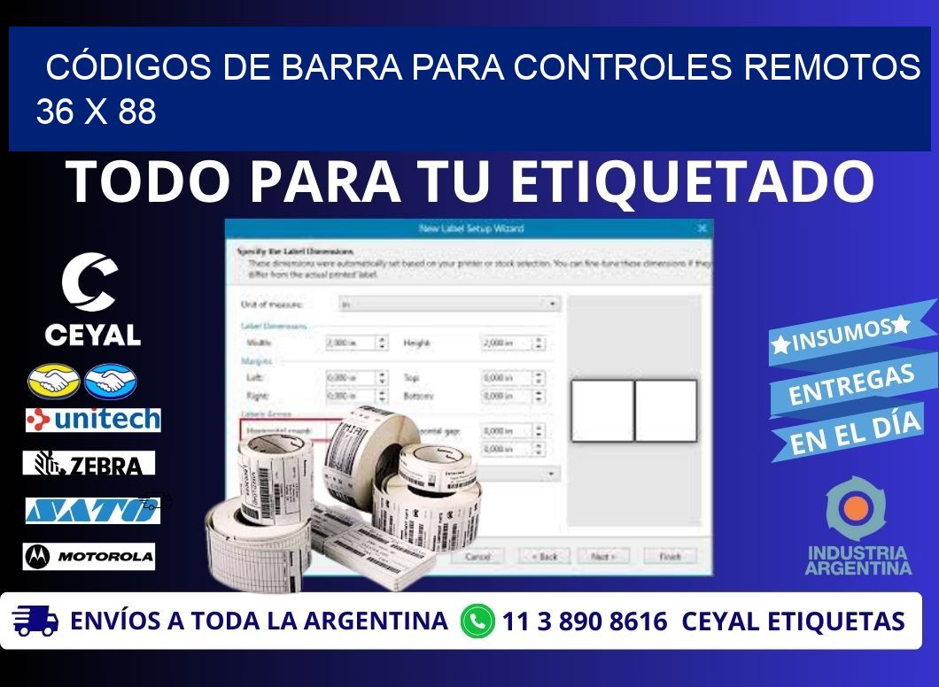 CÓDIGOS DE BARRA PARA CONTROLES REMOTOS 36 x 88