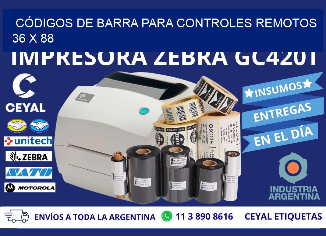 CÓDIGOS DE BARRA PARA CONTROLES REMOTOS 36 x 88