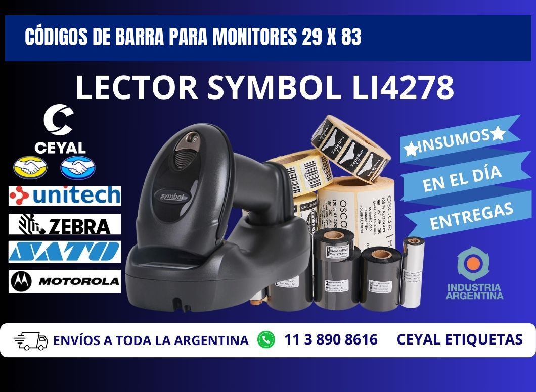 CÓDIGOS DE BARRA PARA MONITORES 29 x 83