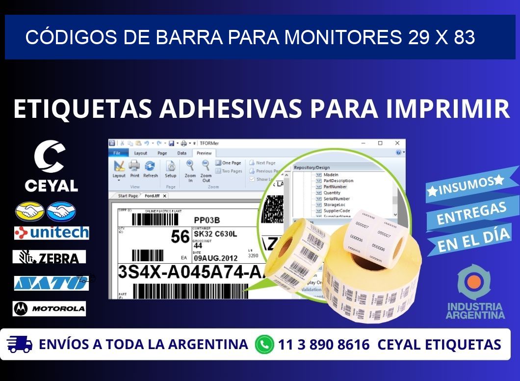 CÓDIGOS DE BARRA PARA MONITORES 29 x 83