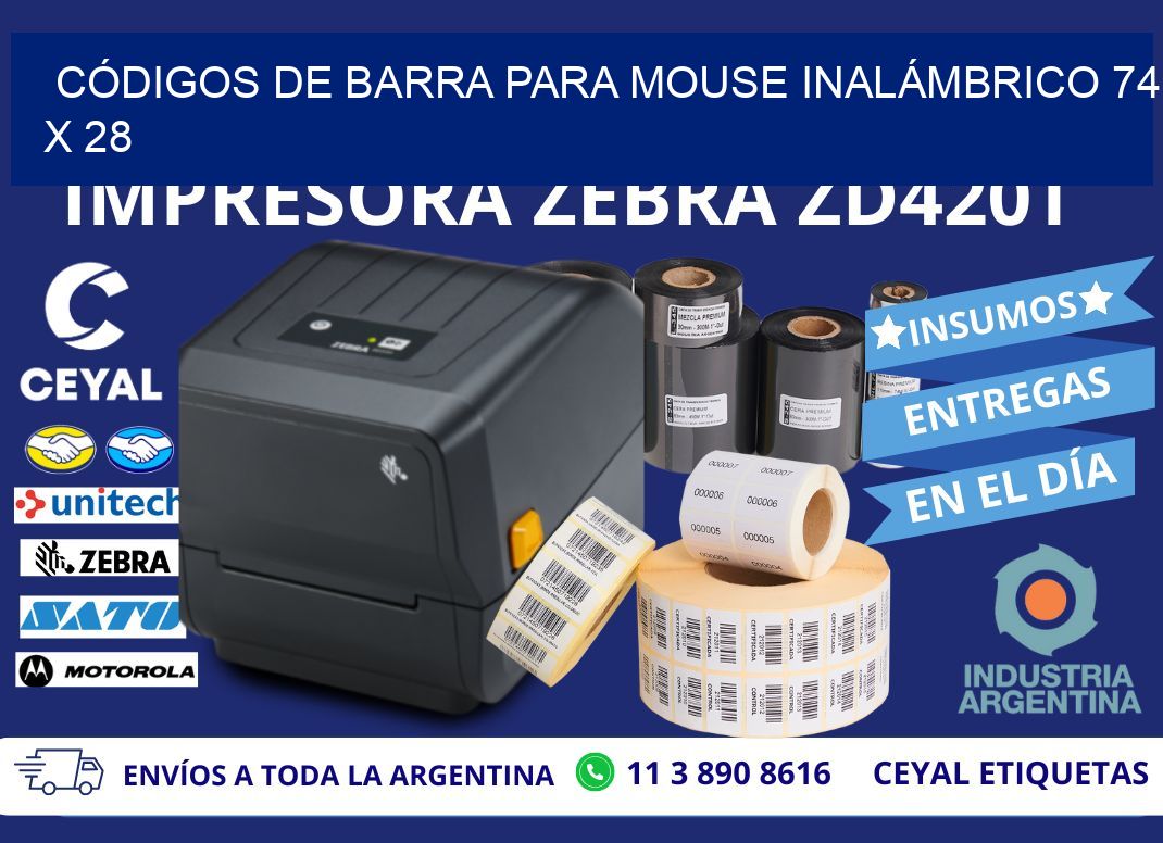 CÓDIGOS DE BARRA PARA MOUSE INALÁMBRICO 74 x 28