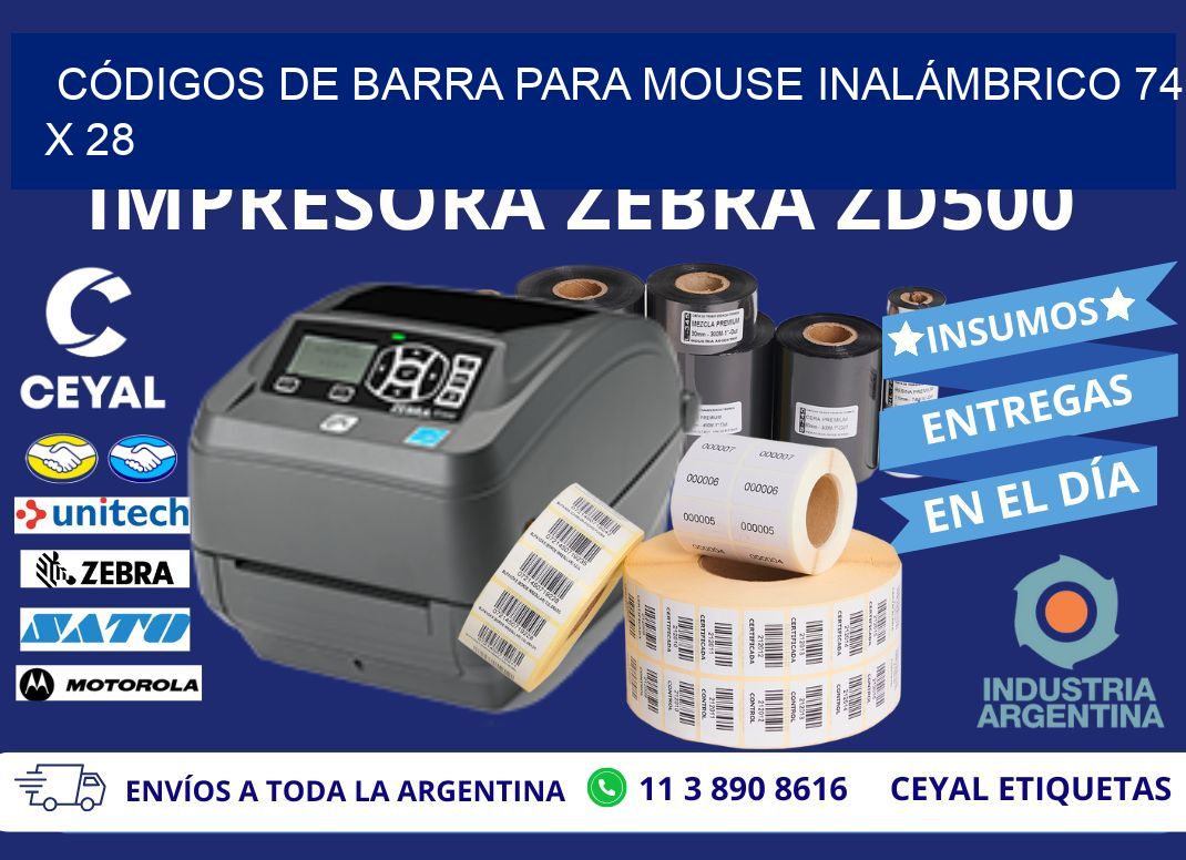 CÓDIGOS DE BARRA PARA MOUSE INALÁMBRICO 74 x 28