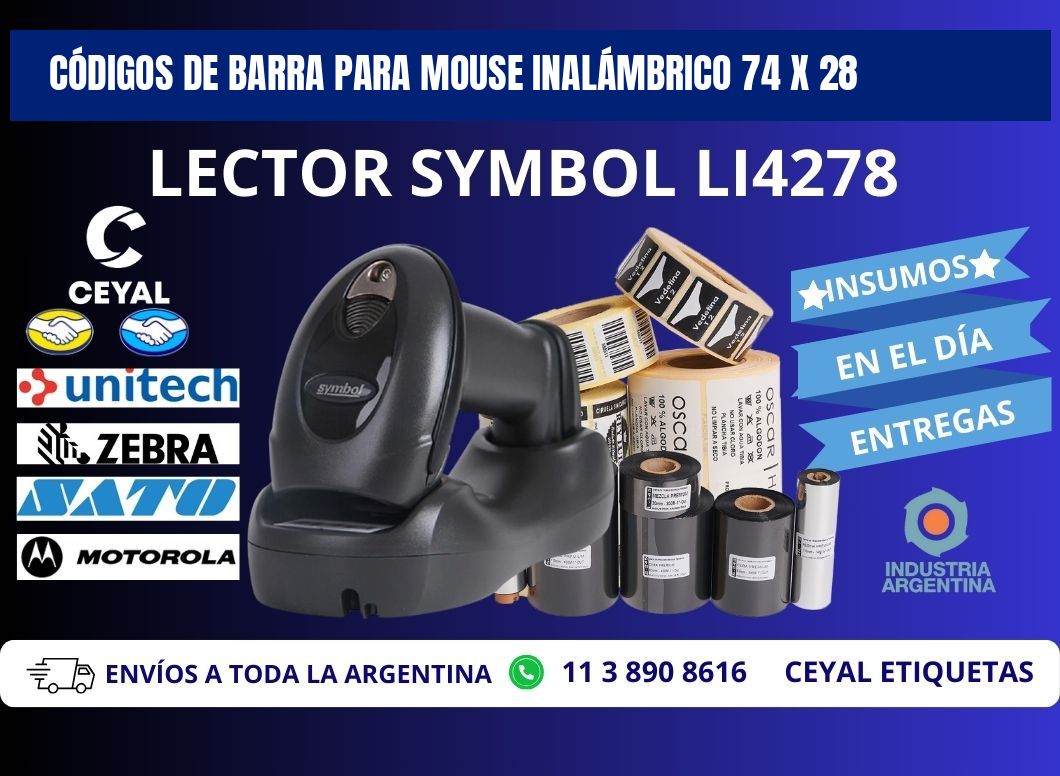 CÓDIGOS DE BARRA PARA MOUSE INALÁMBRICO 74 x 28