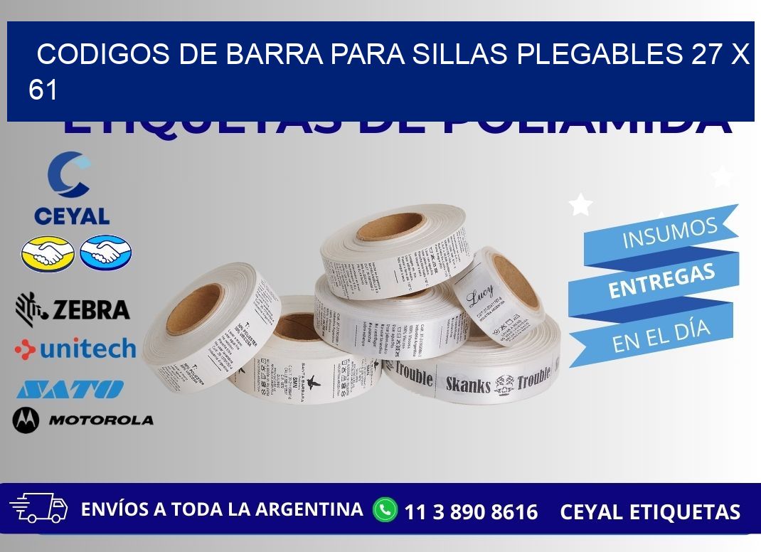 CODIGOS DE BARRA PARA SILLAS PLEGABLES 27 x 61