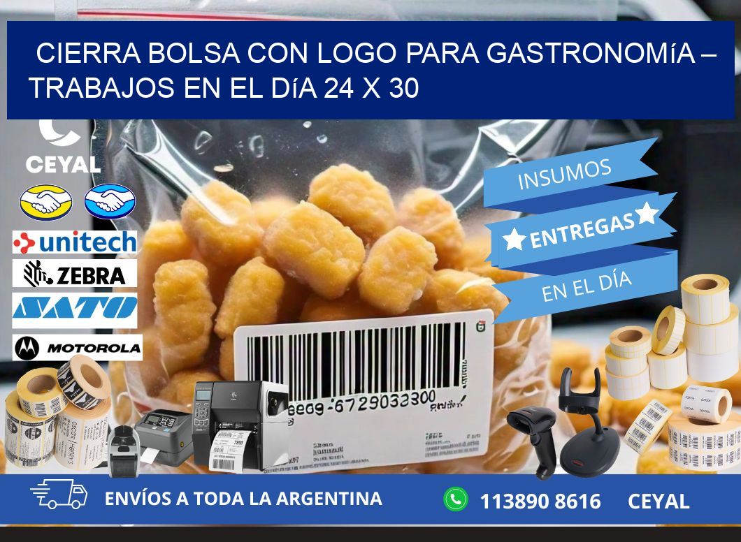 Cierra bolsa con logo para gastronomía – Trabajos en el día 24 x 30