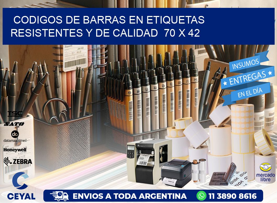 Codigos de Barras en Etiquetas Resistentes y de Calidad  70 x 42