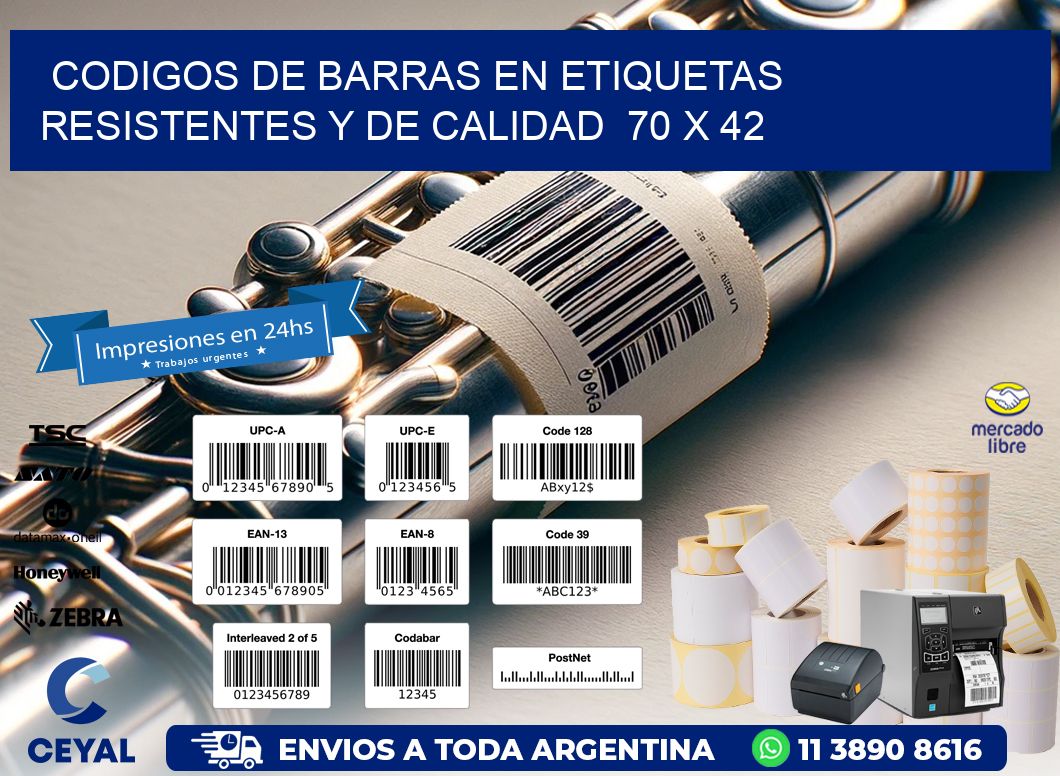 Codigos de Barras en Etiquetas Resistentes y de Calidad  70 x 42