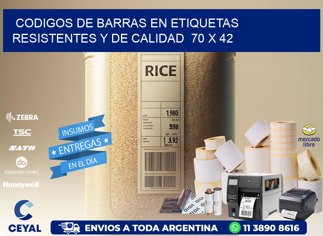 Codigos de Barras en Etiquetas Resistentes y de Calidad  70 x 42