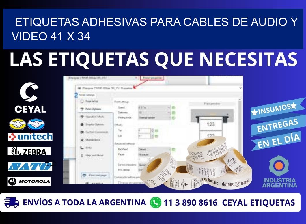 ETIQUETAS ADHESIVAS PARA CABLES DE AUDIO Y VIDEO 41 x 34