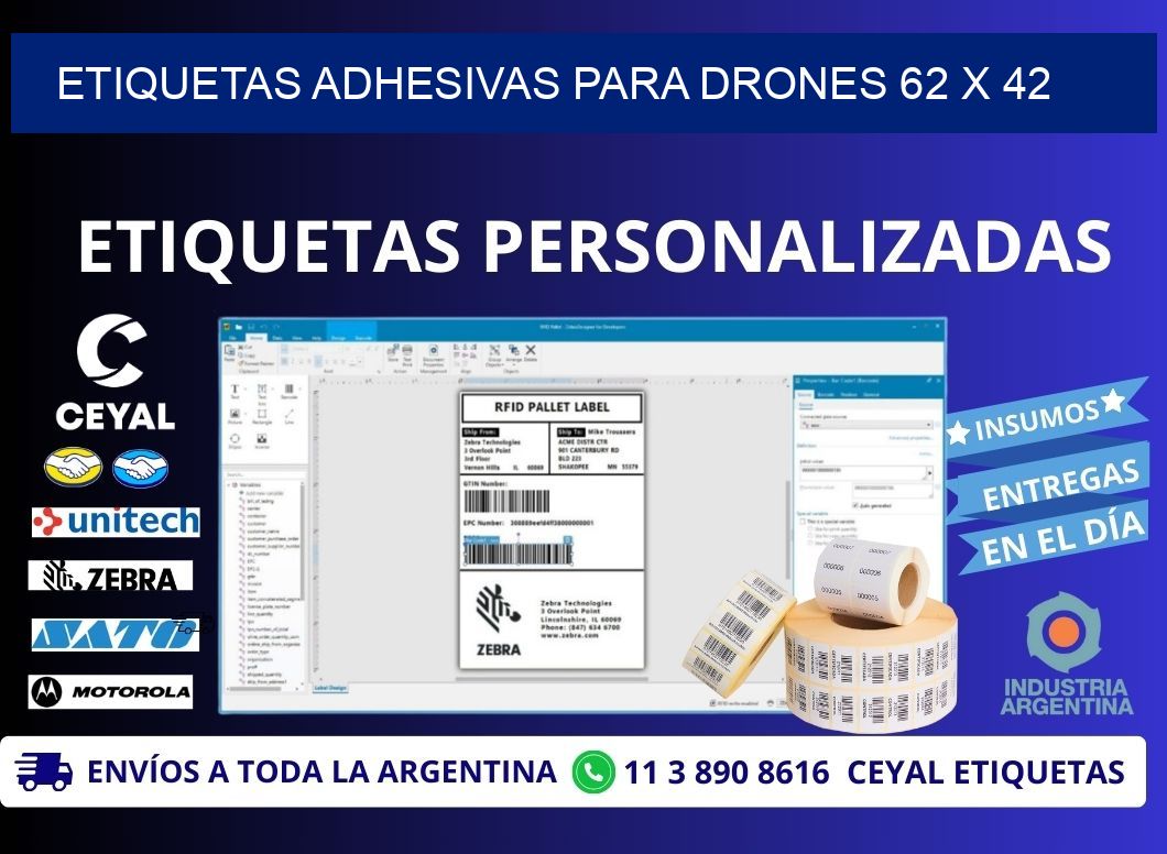 ETIQUETAS ADHESIVAS PARA DRONES 62 x 42