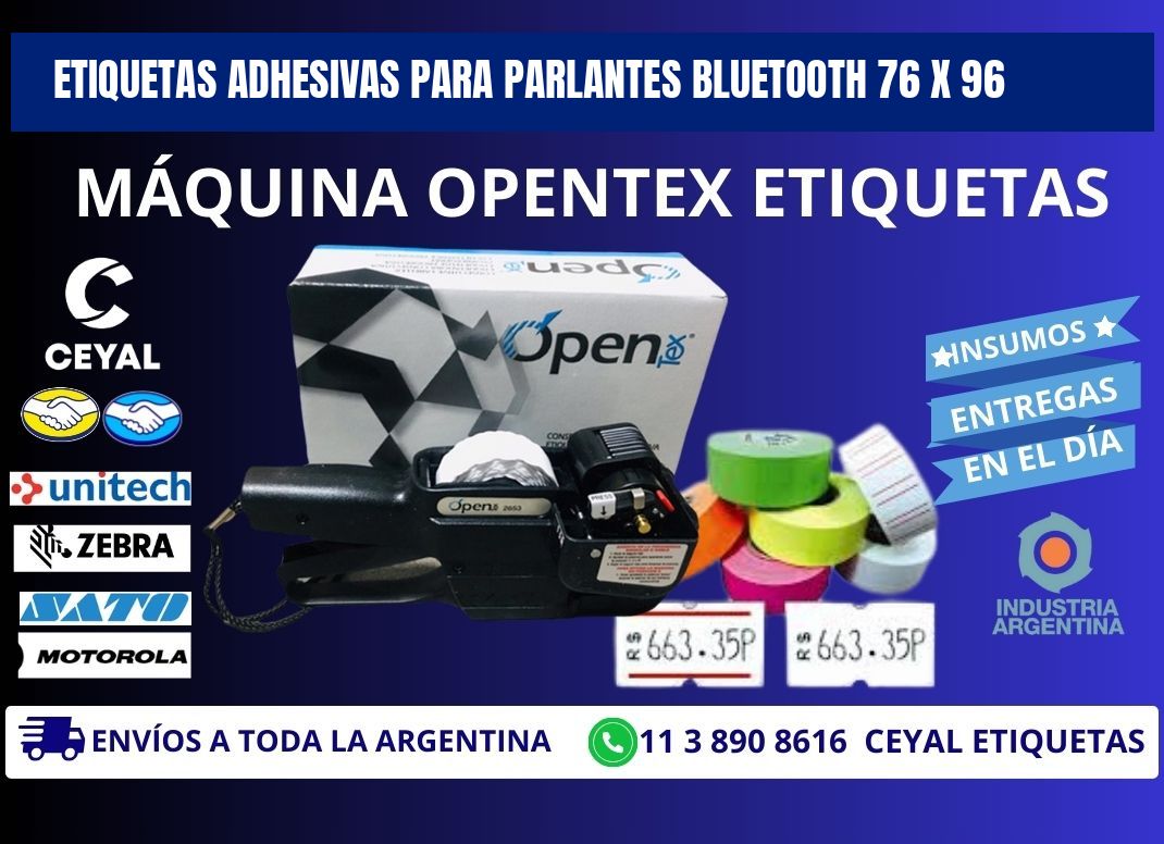 ETIQUETAS ADHESIVAS PARA PARLANTES BLUETOOTH 76 x 96