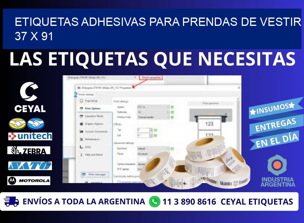 ETIQUETAS ADHESIVAS PARA PRENDAS DE VESTIR  37 x 91