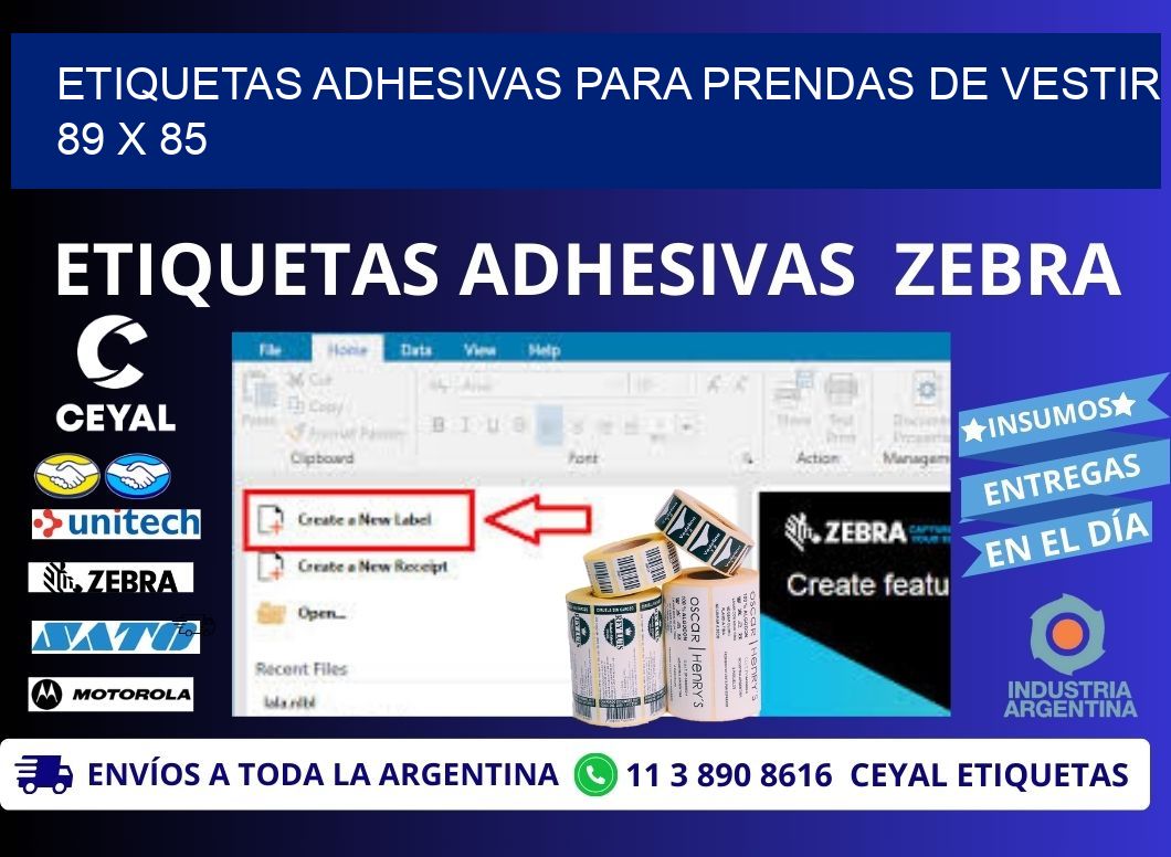 ETIQUETAS ADHESIVAS PARA PRENDAS DE VESTIR  89 x 85