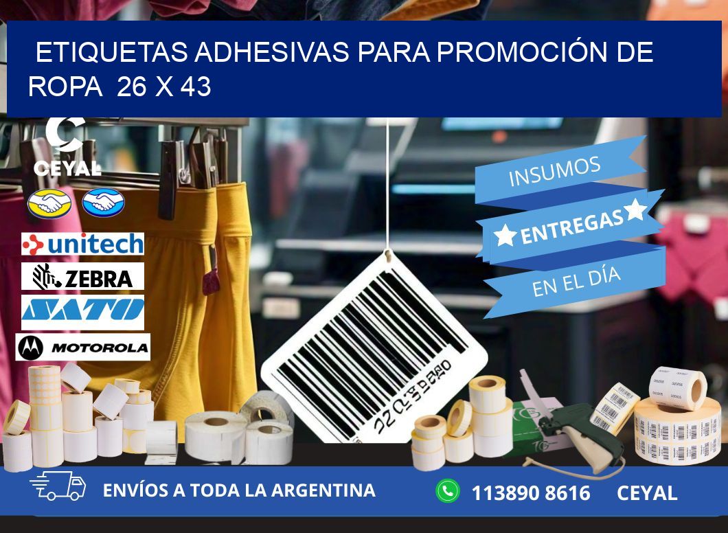 ETIQUETAS ADHESIVAS PARA PROMOCIÓN DE ROPA  26 x 43