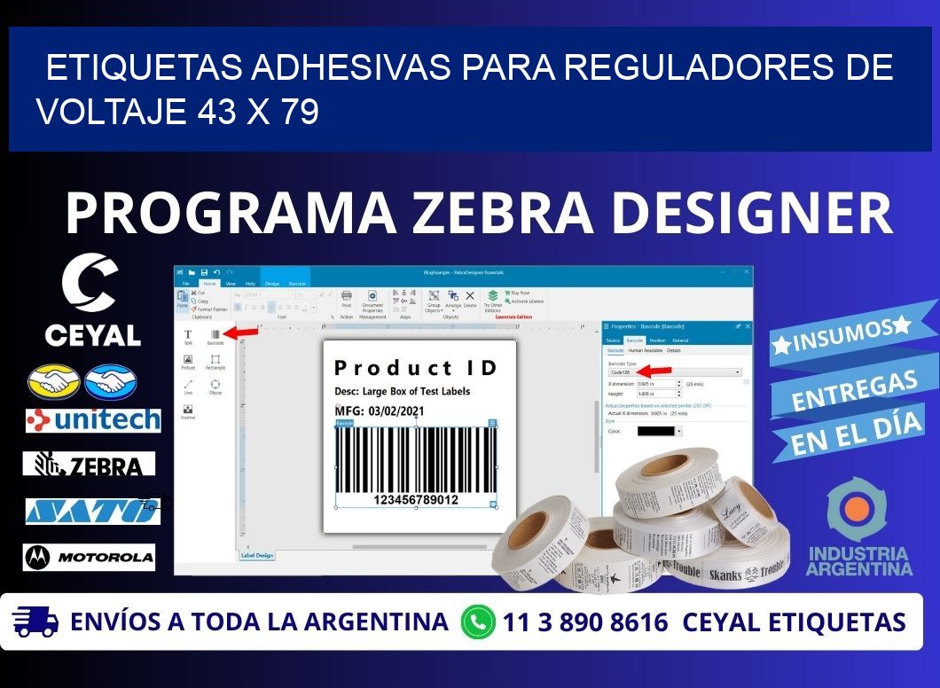 ETIQUETAS ADHESIVAS PARA REGULADORES DE VOLTAJE 43 x 79