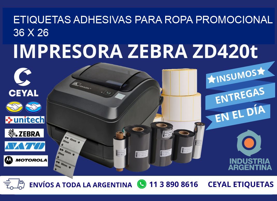 ETIQUETAS ADHESIVAS PARA ROPA PROMOCIONAL  36 x 26