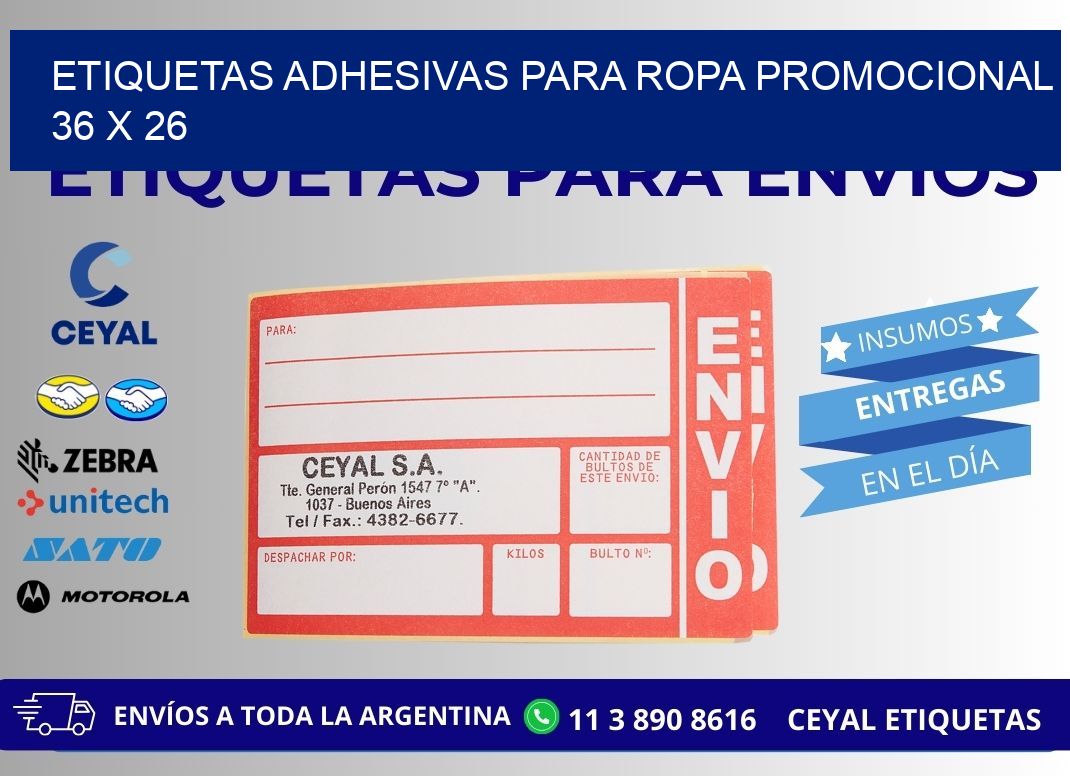 ETIQUETAS ADHESIVAS PARA ROPA PROMOCIONAL  36 x 26