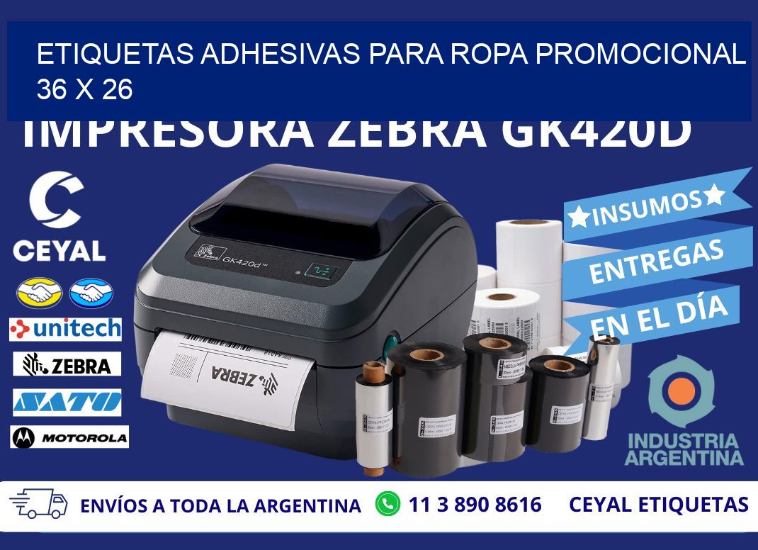 ETIQUETAS ADHESIVAS PARA ROPA PROMOCIONAL  36 x 26