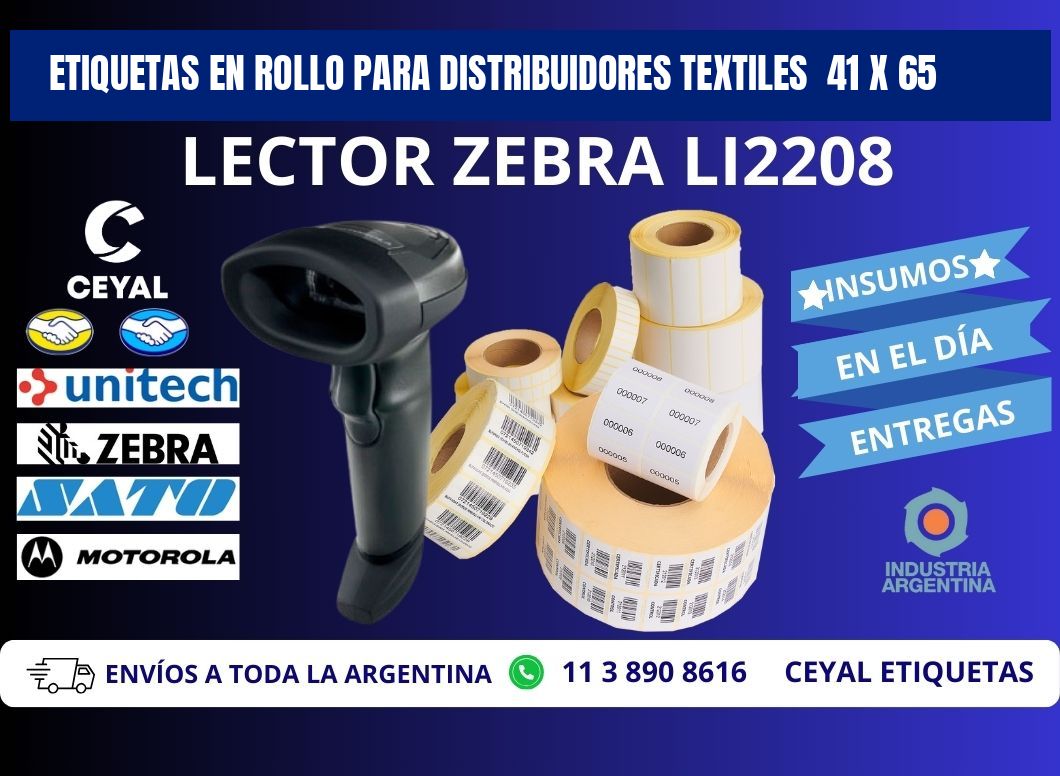 ETIQUETAS EN ROLLO PARA DISTRIBUIDORES TEXTILES  41 x 65