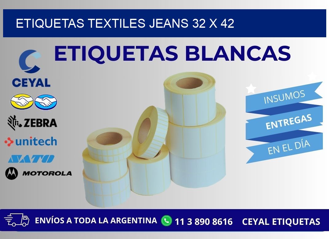 ETIQUETAS TEXTILES JEANS 32 x 42