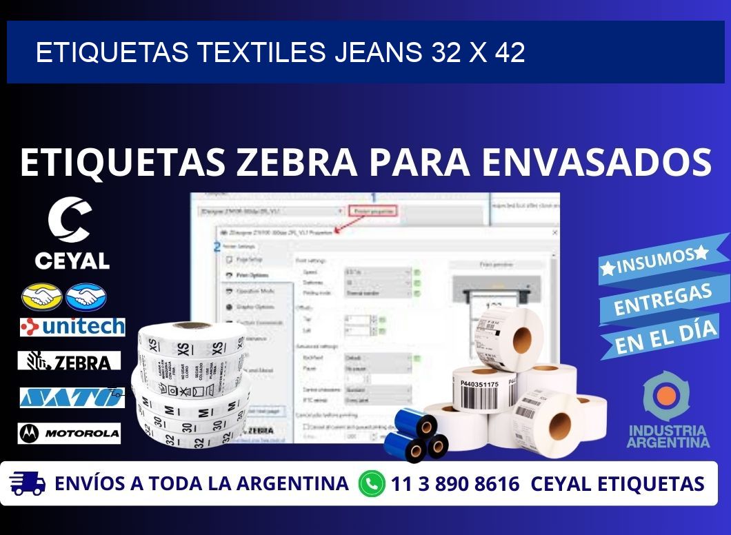 ETIQUETAS TEXTILES JEANS 32 x 42